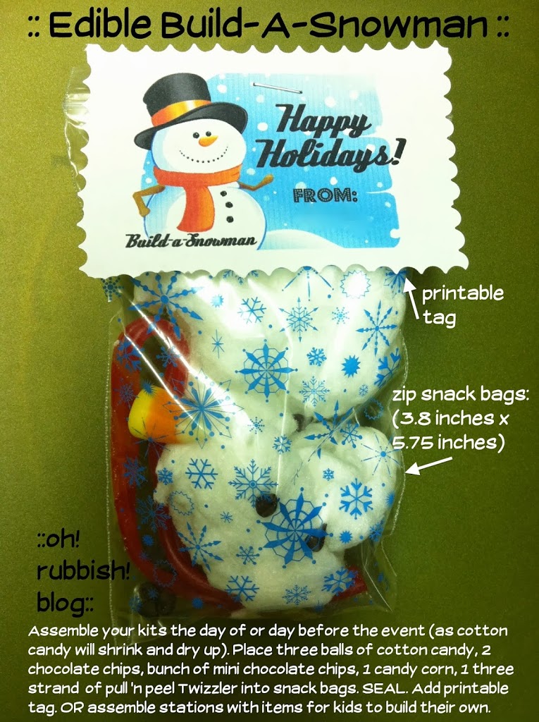 Build a Snowman Treat :: Snowman Classroom Treats :: Simple Christmas Party  Favors :: 